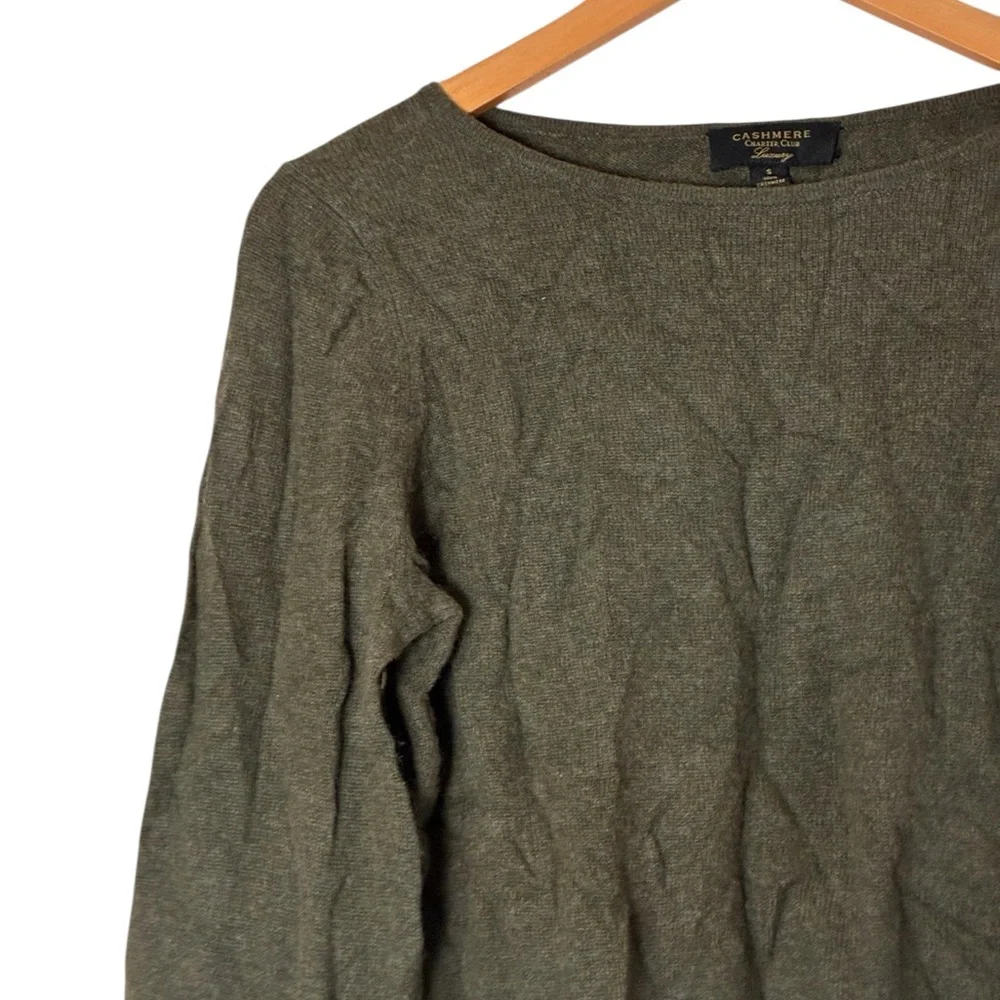 Charter Club | Green 100% cashmere crewneck ruffle sleeve luxury sweater